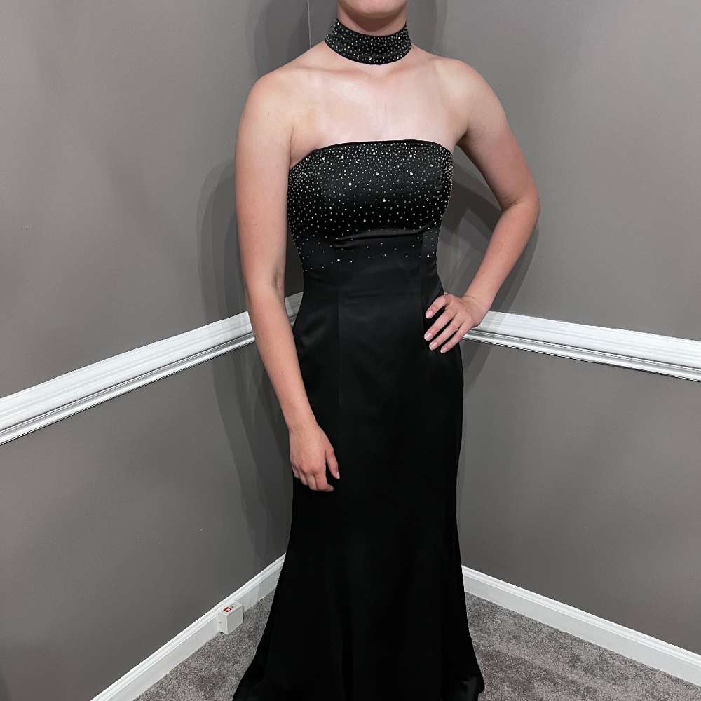 Morgan + Co. Prom Dress Sequined Black Fit + Flare Dress Size 3/4